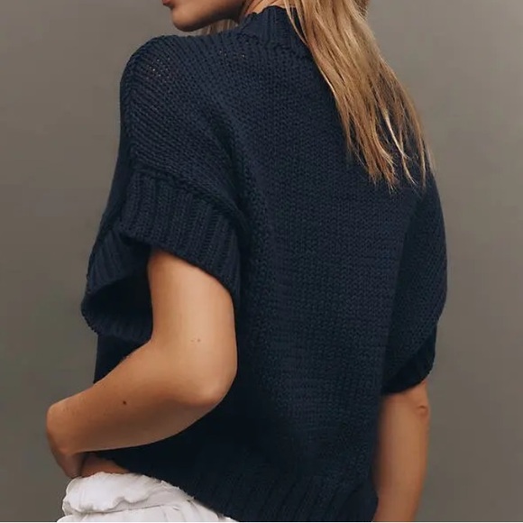Anthropologie Maeve Navy Star Short Sleeve Sweater - Picture 3 of 7
